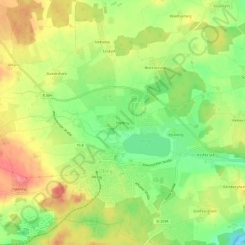 Mapa topográfico Pfaffing, altitud, relieve