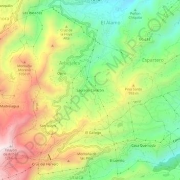 Mapa topográfico Sagrado Corazón, altitud, relieve
