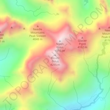 Mapa topográfico Mount Eolus, altitud, relieve