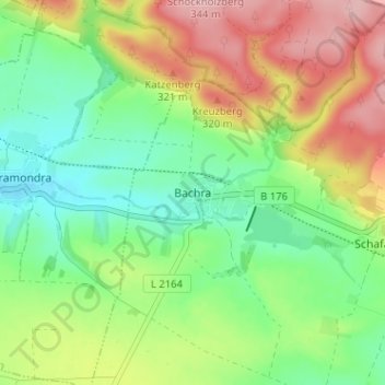 Mapa topográfico Bachra, altitud, relieve