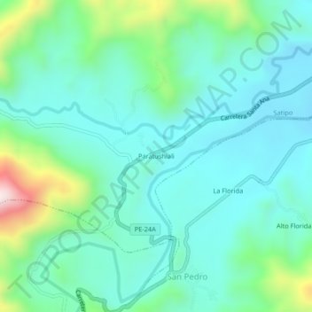 Mapa topográfico Paratushiali, altitud, relieve