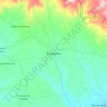 Mapa topográfico Atlzayanca, altitud, relieve