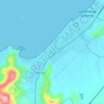 Mapa topográfico Rincón de Guayabitos, altitud, relieve