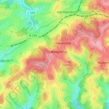 Mapa topográfico Escherhof, altitud, relieve