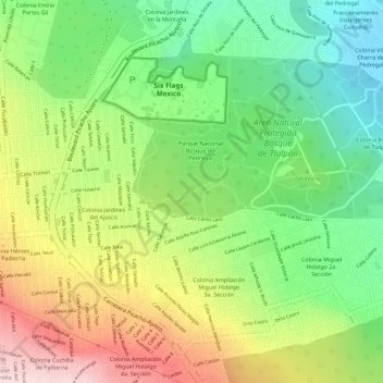 Mapa topográfico Bosque de Tlalpan, altitud, relieve