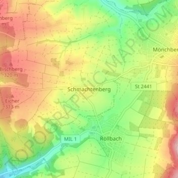 Mapa topográfico Schmachtenberg, altitud, relieve
