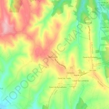 Mapa topográfico Barrocalvo, altitud, relieve
