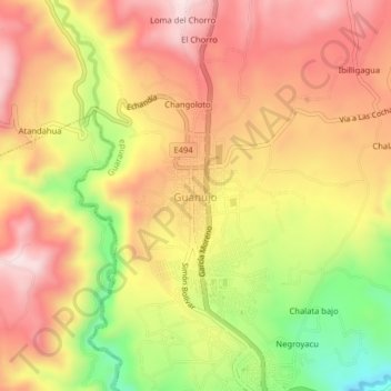 Mapa topográfico Guanujo, altitud, relieve
