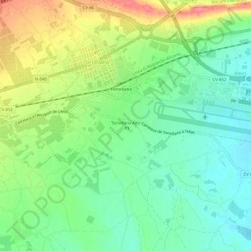 Mapa topográfico Torrellano Alto - P3, altitud, relieve