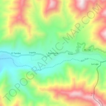Mapa topográfico Rancheria, altitud, relieve