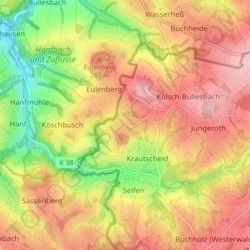 Mapa topográfico Wertenbruch, altitud, relieve