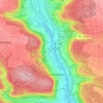 Mapa topográfico Eglasmühle, altitud, relieve
