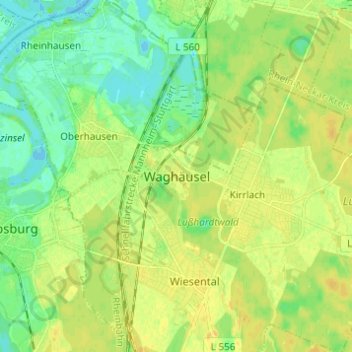 Mapa topográfico Waghäusel, altitud, relieve