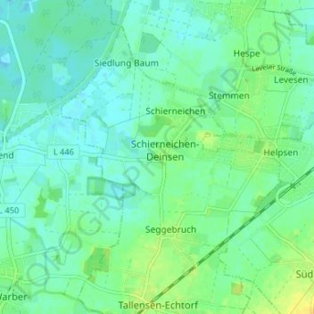 Mapa topográfico Deinsen, altitud, relieve