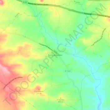Mapa topográfico Torres de Montes, altitud, relieve