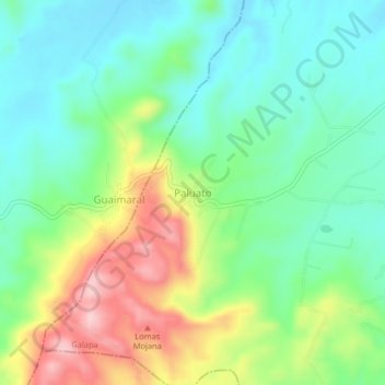 Mapa topográfico Paluato, altitud, relieve