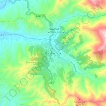 Mapa topográfico Vilcabamba, altitud, relieve