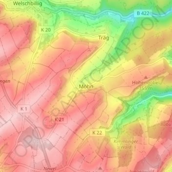 Mapa topográfico Möhn, altitud, relieve
