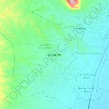 Mapa topográfico Cuilápam, altitud, relieve