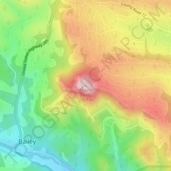 Mapa topográfico Mount Bailey, altitud, relieve