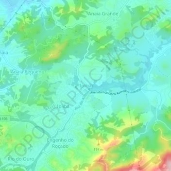 Mapa topográfico Ipiiba, altitud, relieve