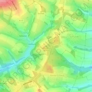 Mapa topográfico Hardberg, altitud, relieve