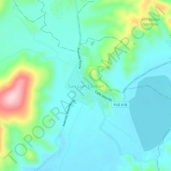 Mapa topográfico San Juan Epatlán, altitud, relieve