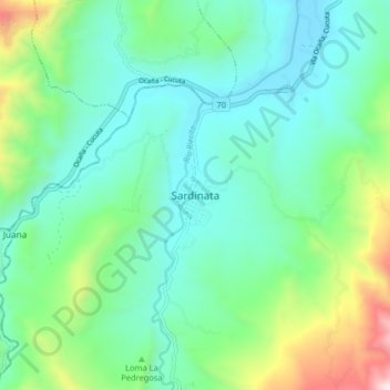Mapa topográfico Sardinata, altitud, relieve
