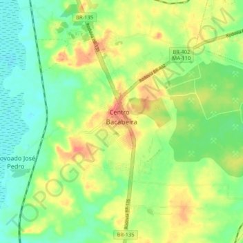 Mapa topográfico Bacabeira, altitud, relieve