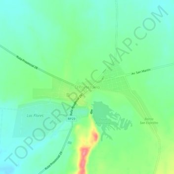 Mapa topográfico El Portezuelo, altitud, relieve