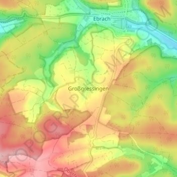 Mapa topográfico Großgressingen, altitud, relieve
