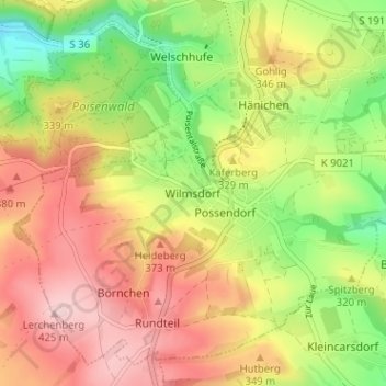 Mapa topográfico Wilmsdorf, altitud, relieve