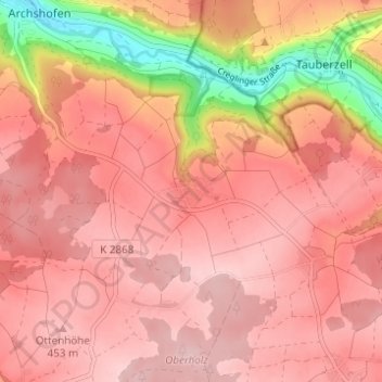 Mapa topográfico Finsterlohr, altitud, relieve