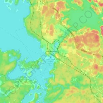 Mapa topográfico Parry Sound, altitud, relieve