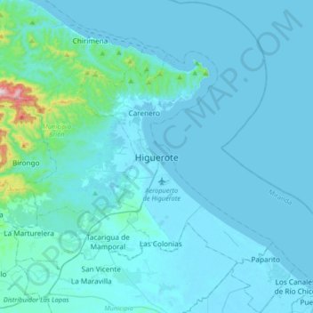 Mapa topográfico Higuerote, altitud, relieve