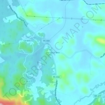 Mapa topográfico Vila Passa Sete, altitud, relieve