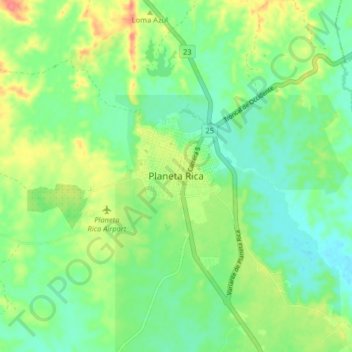 Mapa topográfico Planeta Rica, altitud, relieve