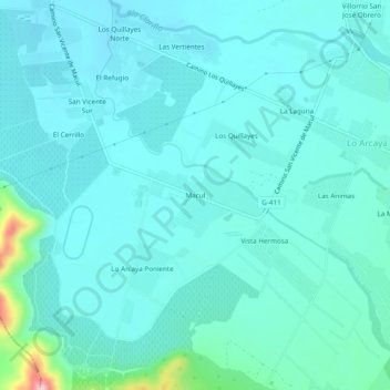 Mapa topográfico Macul, altitud, relieve