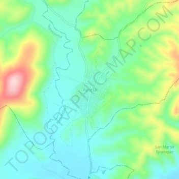 Mapa topográfico Ayotla, altitud, relieve