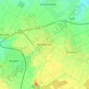 Mapa topográfico Waldenrath, altitud, relieve