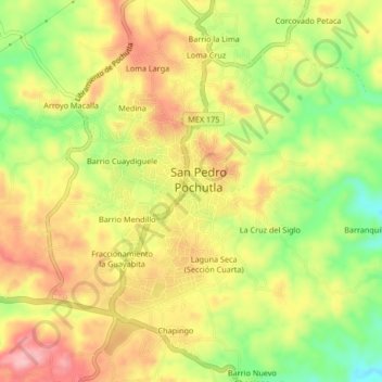 Mapa topográfico Pochutla, altitud, relieve
