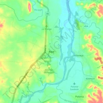 Mapa topográfico Aipe, altitud, relieve