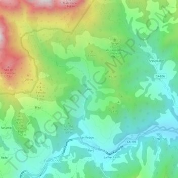 Mapa topográfico Lon, altitud, relieve