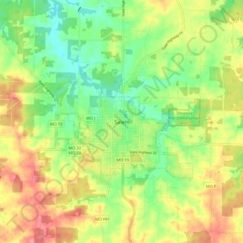 Mapa topográfico Salem, altitud, relieve