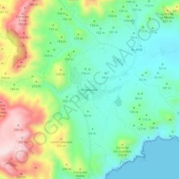 Mapa topográfico Rodalquilar, altitud, relieve
