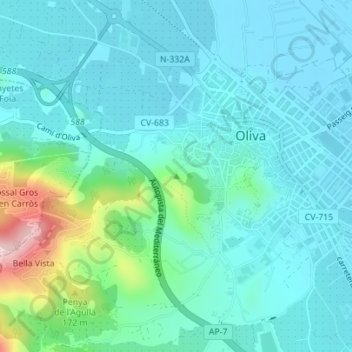 Mapa topográfico Tossal de la Creu, altitud, relieve