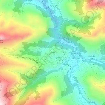 Mapa topográfico Obeso, altitud, relieve