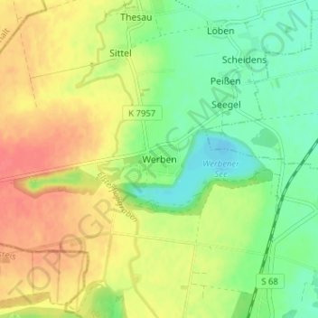 Mapa topográfico Werben, altitud, relieve