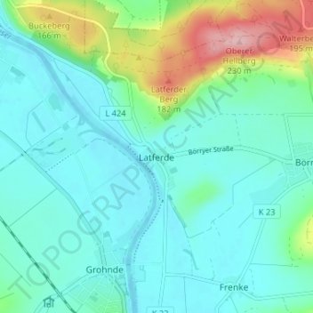 Mapa topográfico Latferde, altitud, relieve