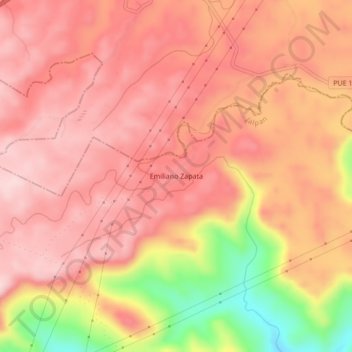 Mapa topográfico Emiliano Zapata, altitud, relieve